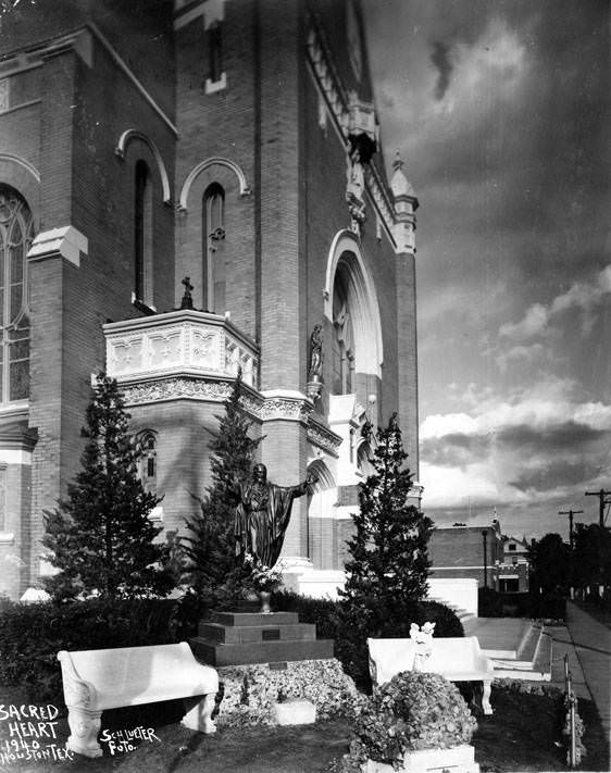 Sculpture beside Sacred Heart Church, Houston, 1940.