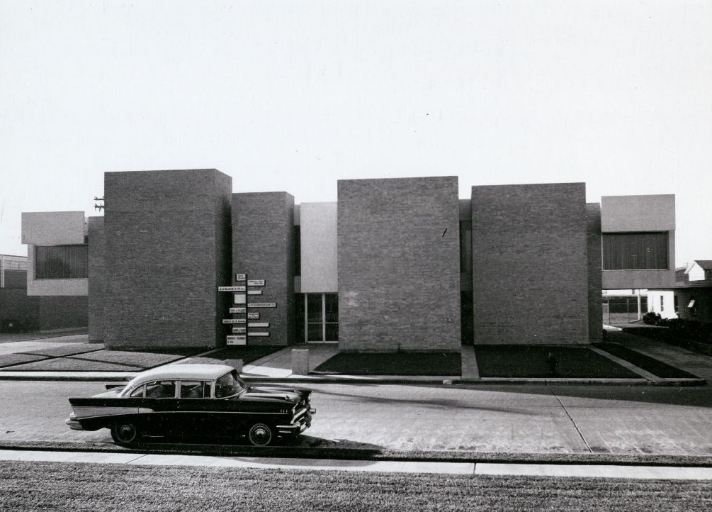 Essex-Houck Building entrance exterior, Houston, Texas, 1962.