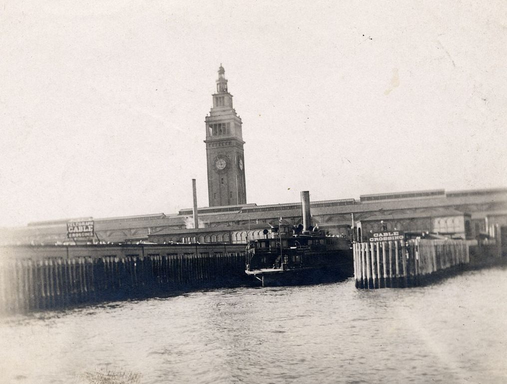 View of the Ferry Building from the bay, circa 1910.