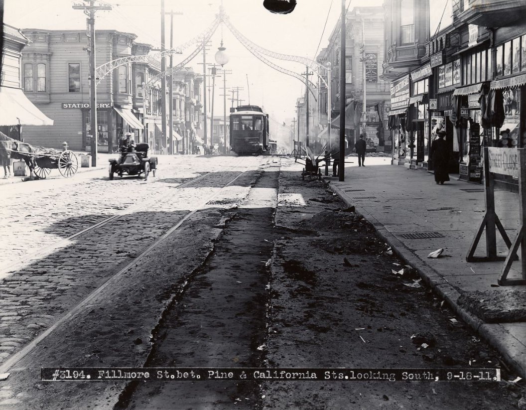 Fillmore Street between Pine and California, looking south, September 1911.