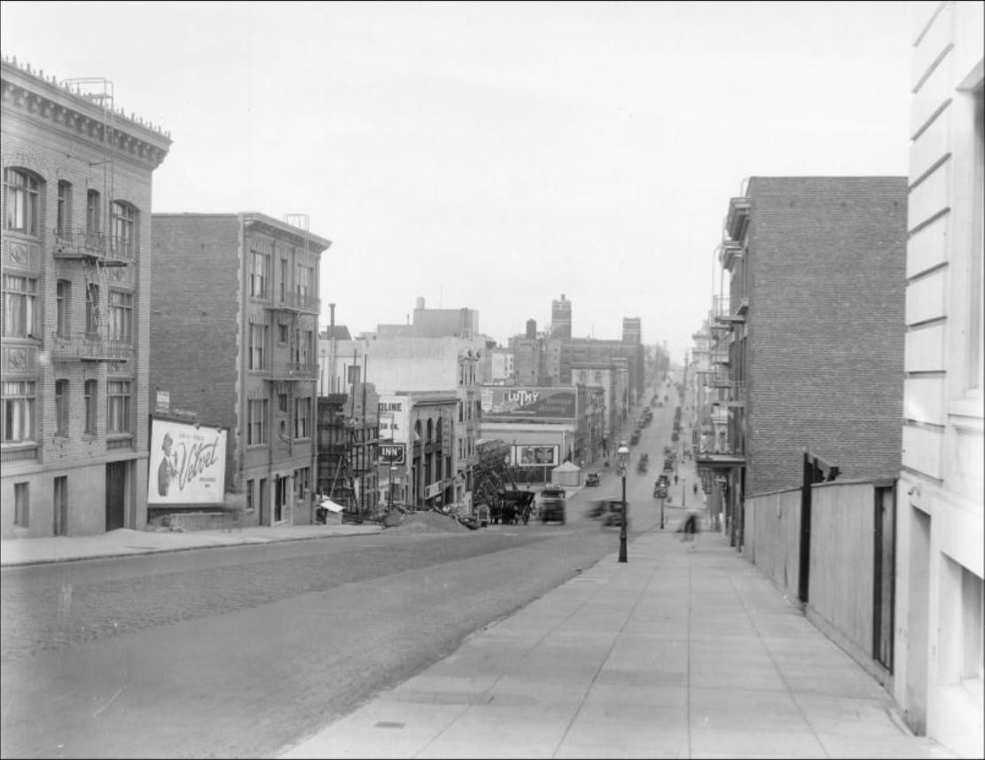 Bush Street looking west from Polk, 1919.