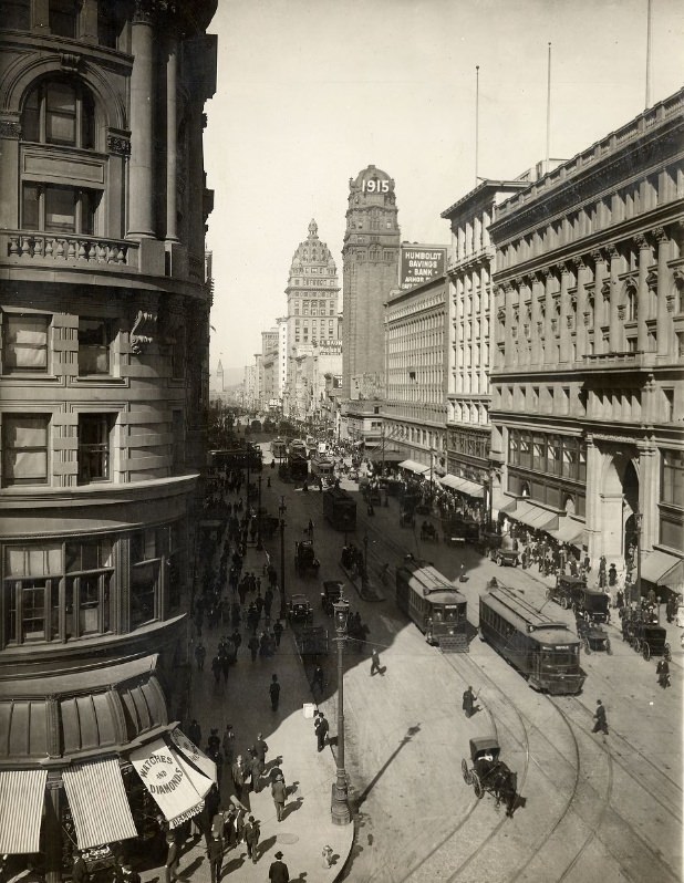 Corner of Market near Powell Street, 1916.