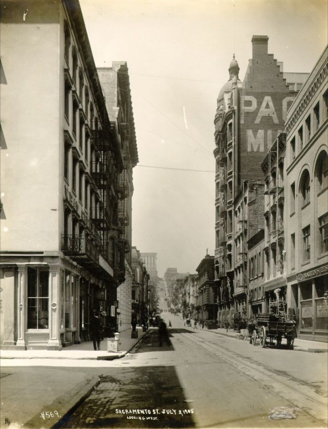 Sacramento Street, looking west, July 3, 1905.