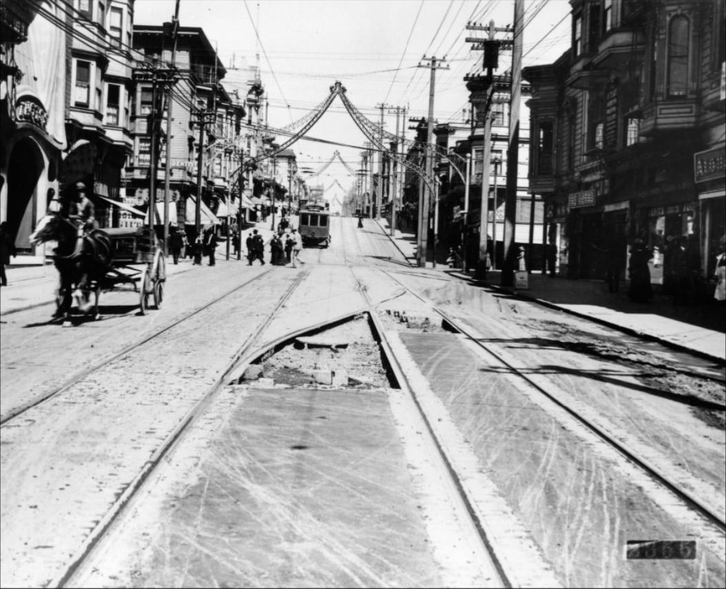Fillmore Street, looking north to Sutter Street, circa 1916.