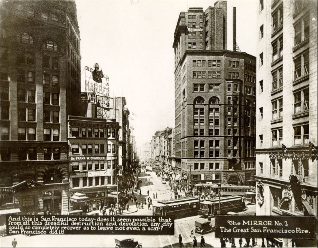 Kearny Street, north from Market Street, in the 1910s.