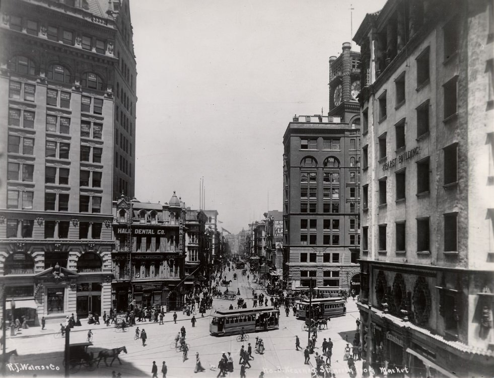 Kearny Street, north from Market Street, in the 1910s.