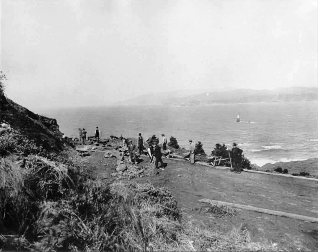 Men working on Harding Blvd. at Lands End, 1920s.