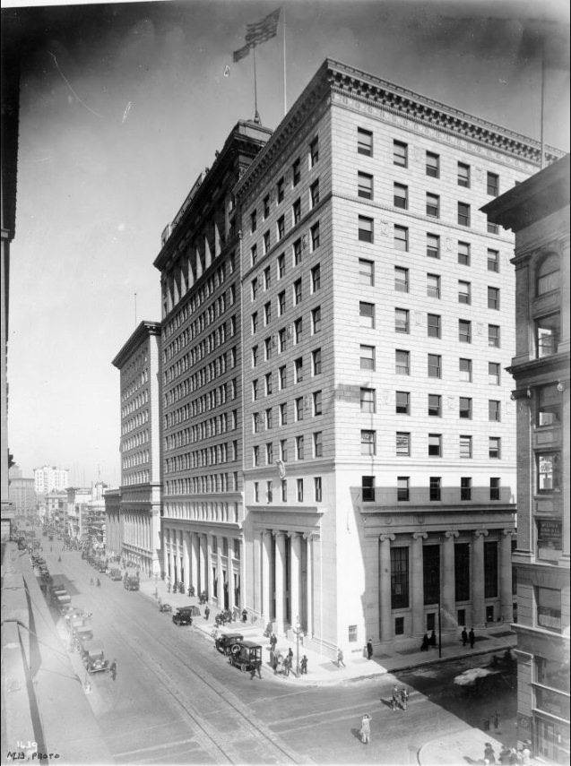 California Street between Sansome and Montgomery around 1920.