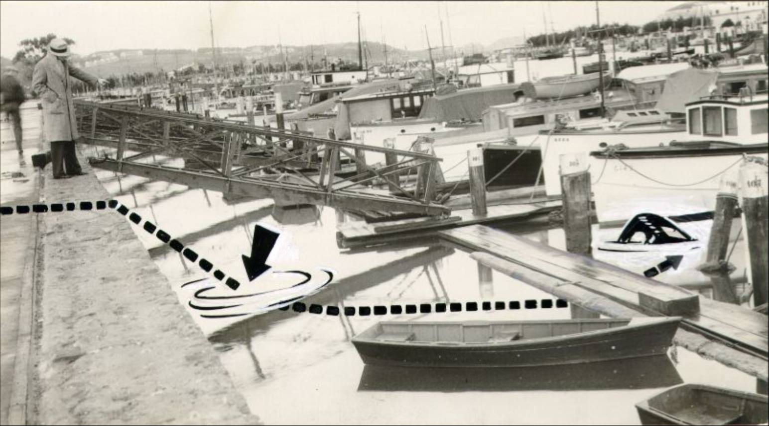 Marina district incident location of J. Derrig's car in the bay, 1929