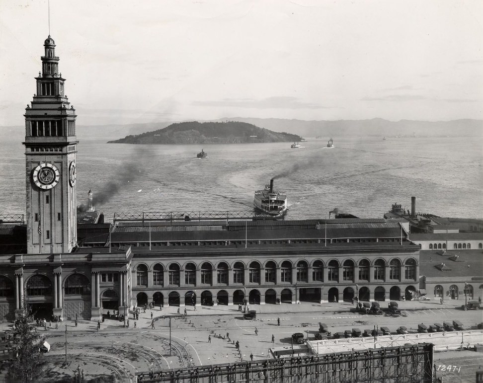 Ferry Building with Yerba Buena Island, circa 1926