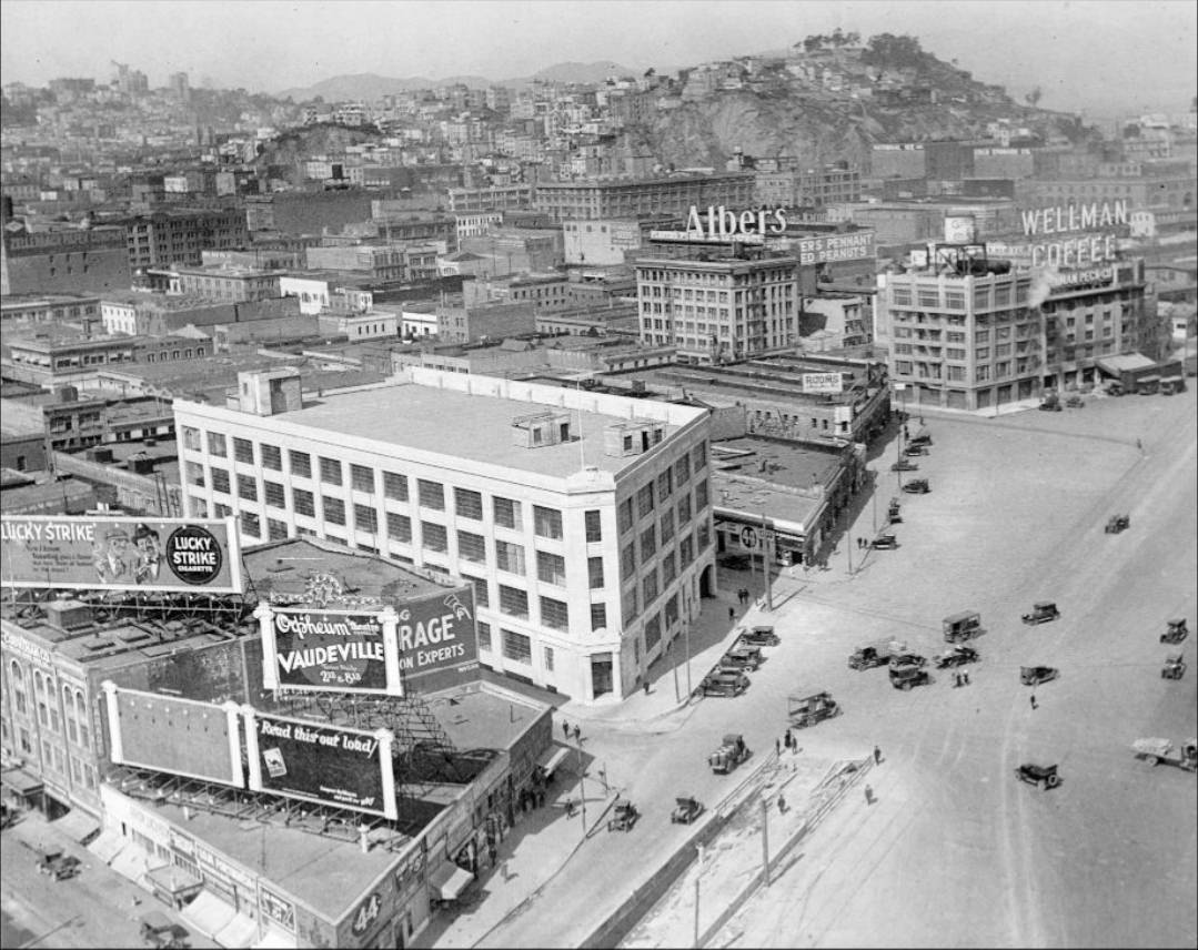 Aerial view of Embarcadero in the 1920s