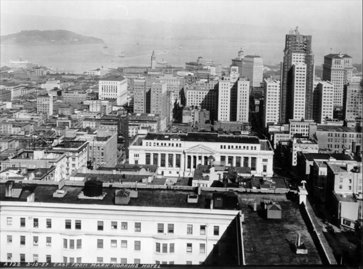 Downtown, East from Mark Hopkins hotel in 1927.