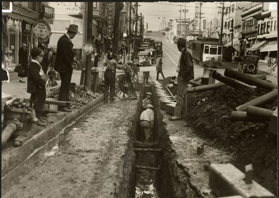 Construction at Castro and 18th streets in 1927.