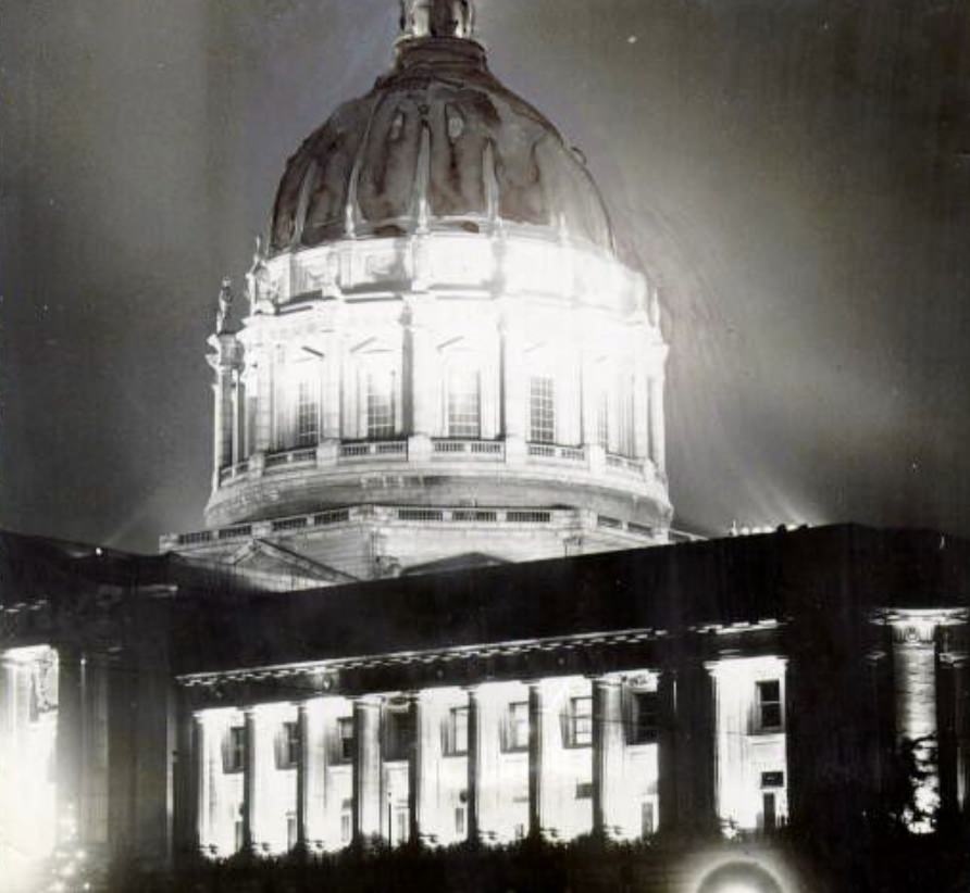 City Hall illuminated at night in 1929.