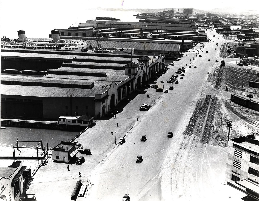 View of the waterfront looking south from the Bay Bridge, 1939