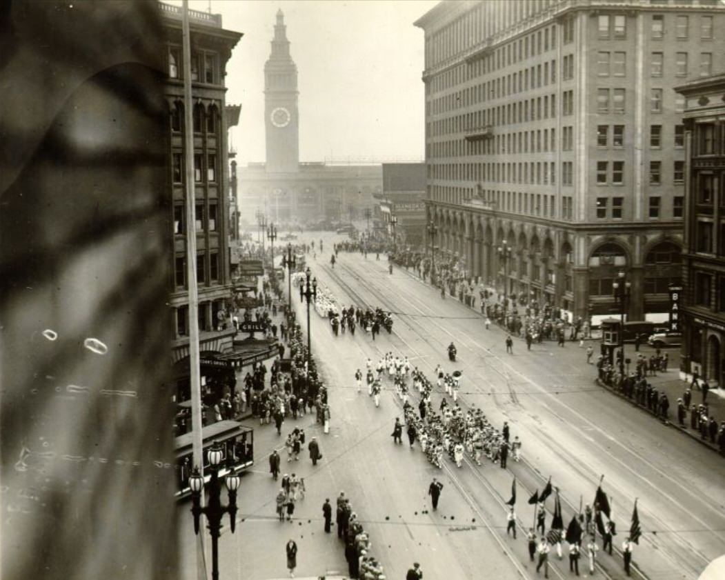 Parade on Market Street near the Ferry Building in the 1930s
