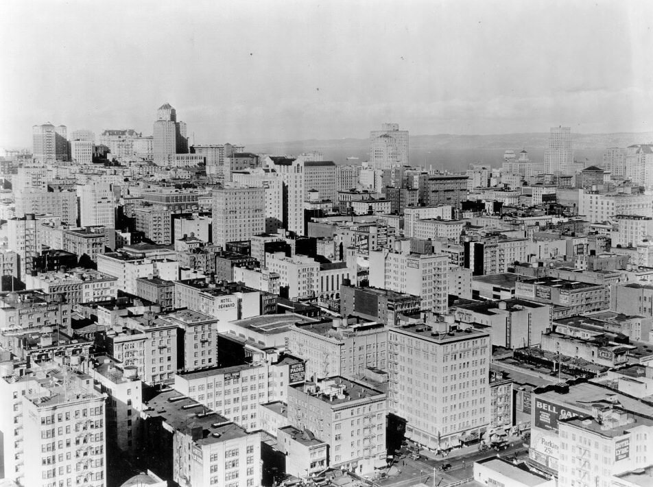 View from Leavenworth and McAllister streets looking northeast, 1935