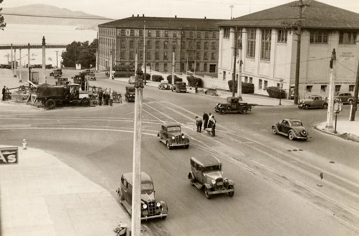 Van Ness Avenue and Bay Street dip, 1936