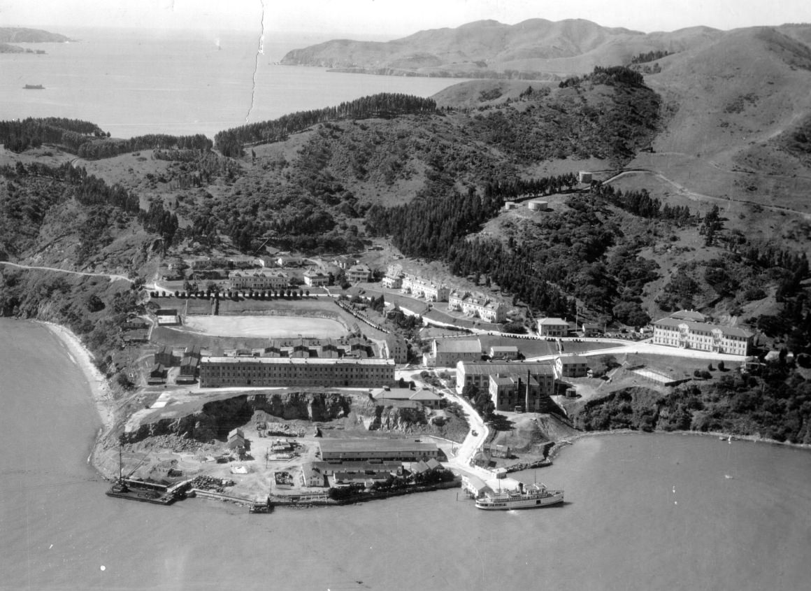 Aerial view of Fort McDowell on Angel Island, 1933