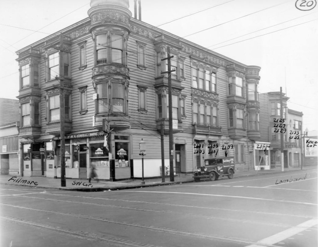 Southwest corner of Lombard and Fillmore streets, 1939