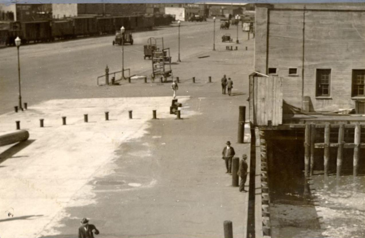 Unidentified men along the waterfront in the 1930s