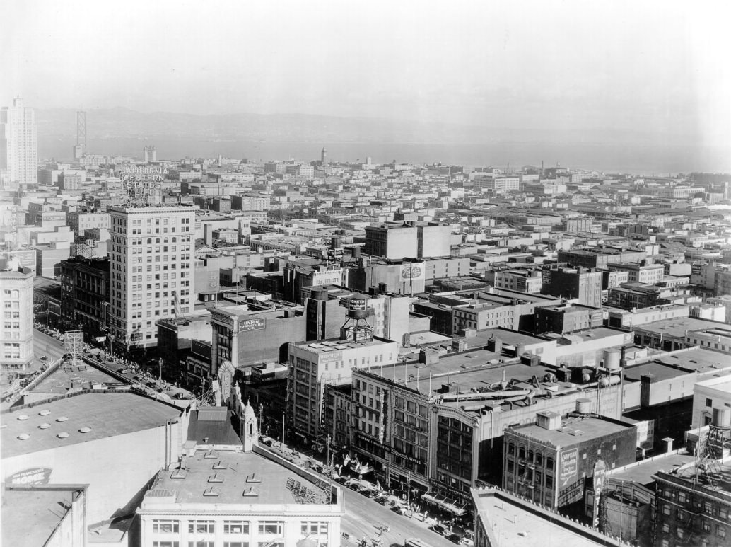 View of San Francisco skyline from Empire Hotel looking east, 1935