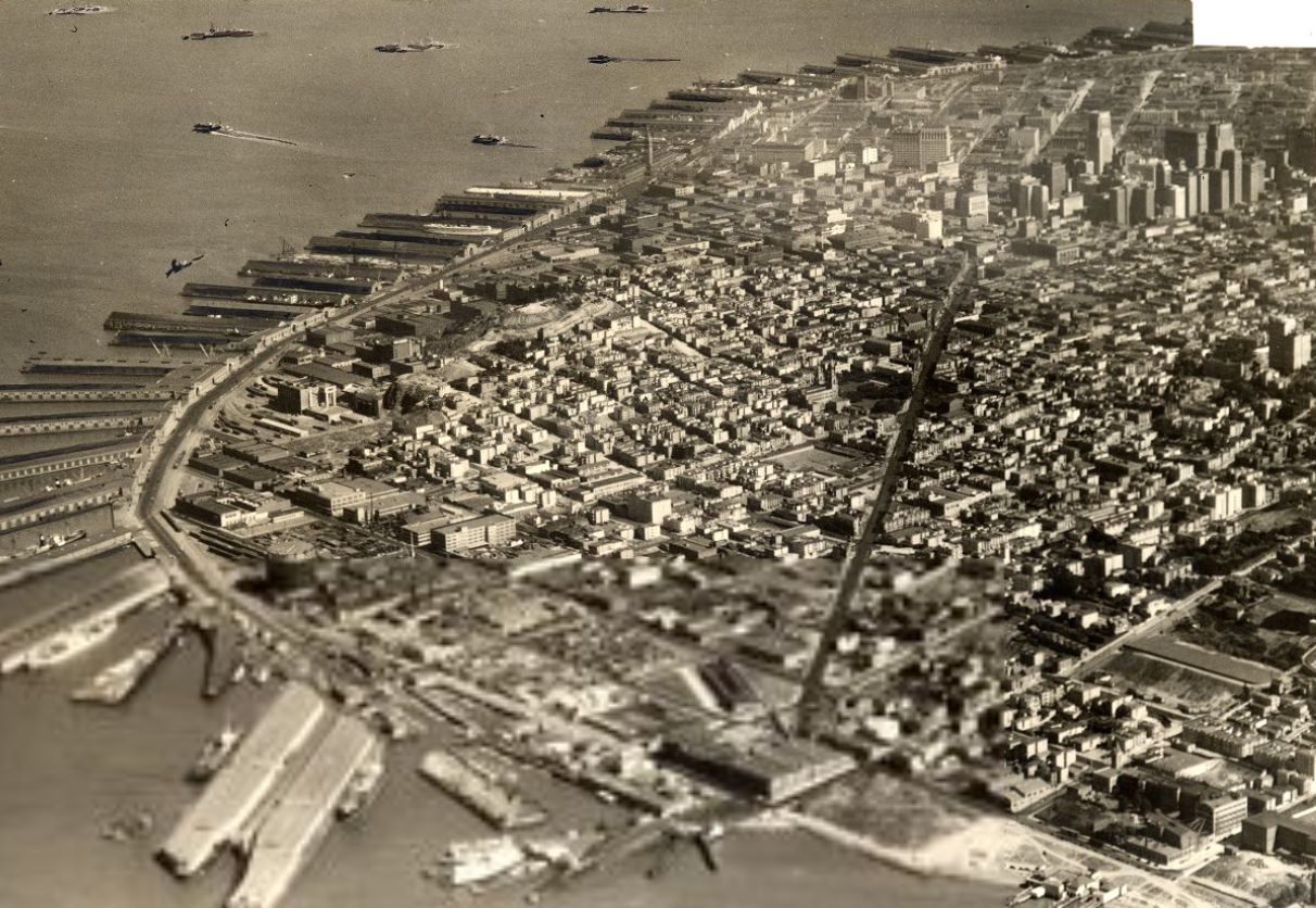 Aerial view of the city and waterfront looking towards the southeast, 1937