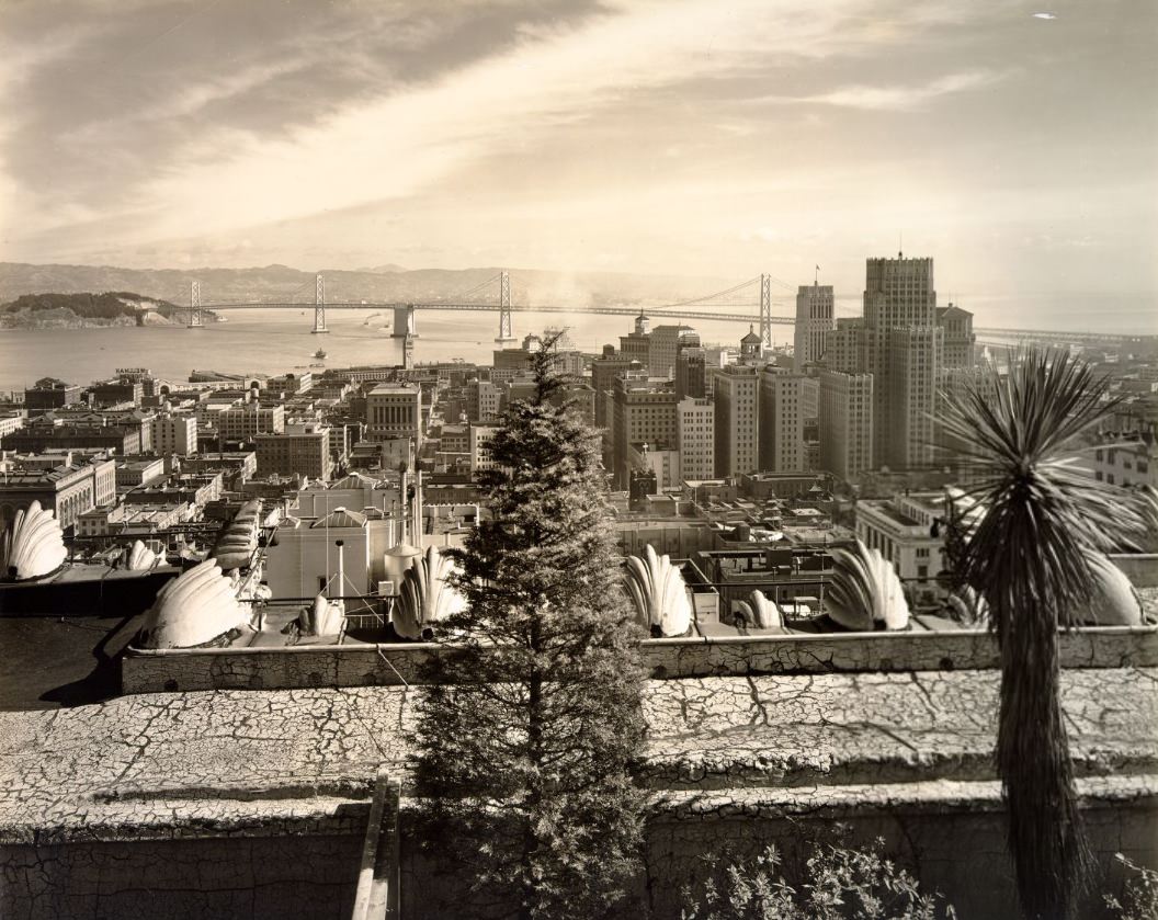 View of downtown and Bay Bridge looking east, 1937