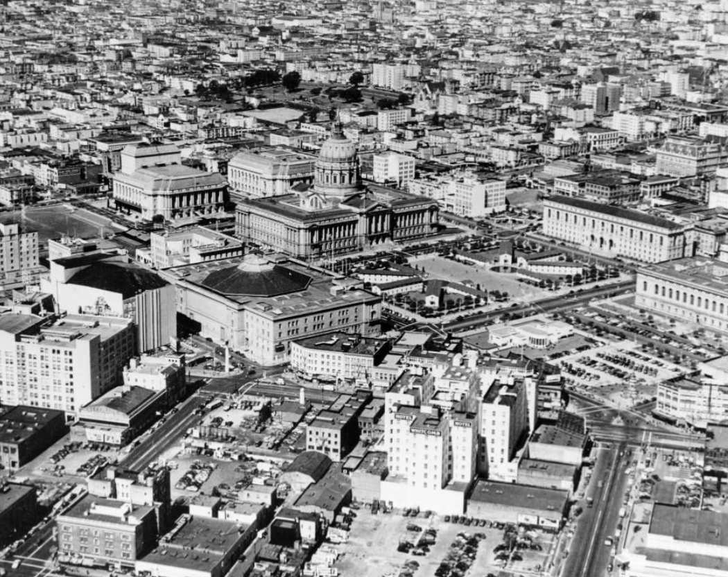 Aerial view of the Civic Center, 1940s