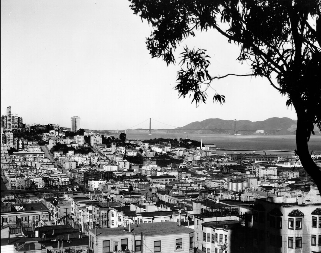 View of San Francisco's Marina District and Golden Gate Bridge, 1940s