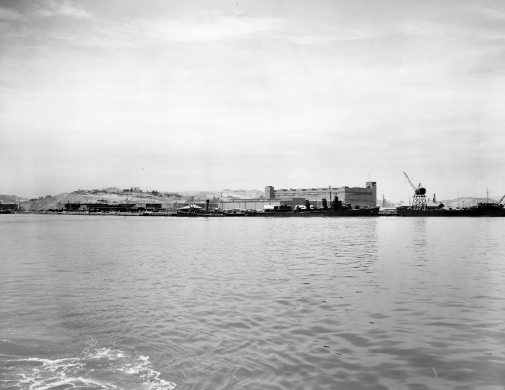 Looking northwest at berths 1 to 4, Naval Drydocks, Hunters Point, 1943