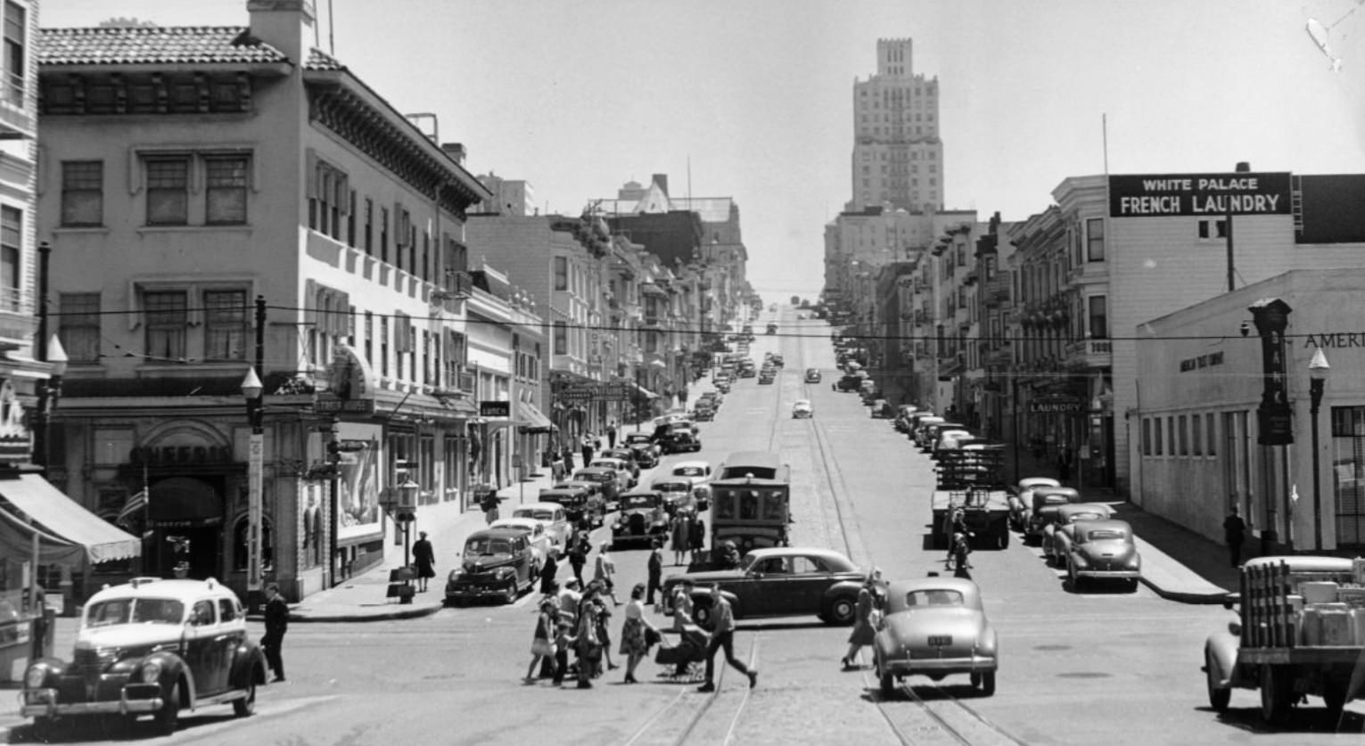California Street looking east from Van Ness Avenue, 1944