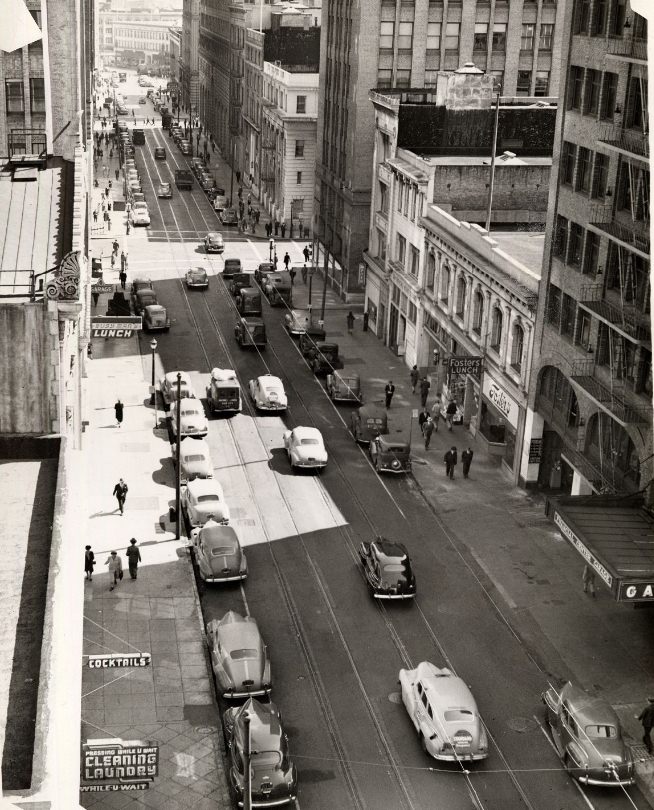 Bush Street looking toward Market from Kearny Streets, 1944