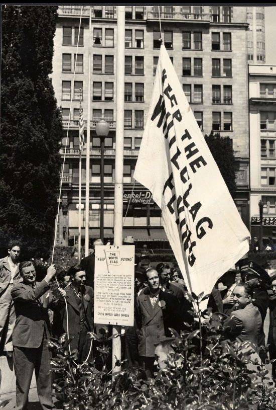 Raising the white flag in Union Square Park, 1944