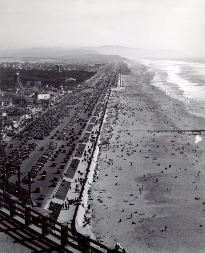 View of Ocean Beach, Playland, and Great Highway from near the Cliff House, 1941