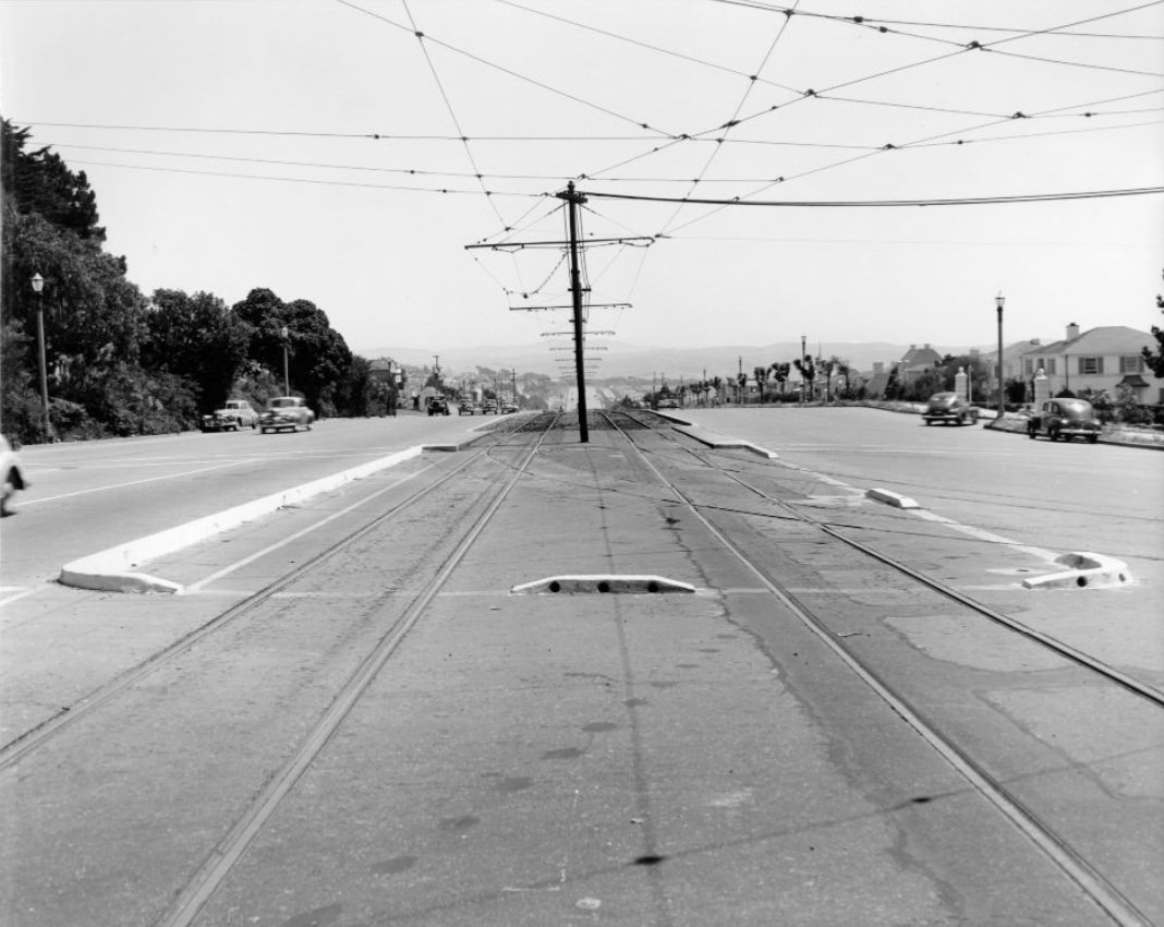 Tracks along Junipero Serra Boulevard, 1948