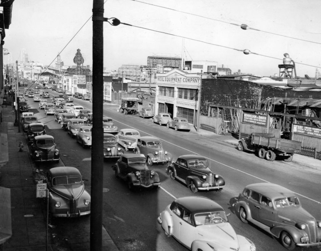 Harrison Street looking toward Fifth Street from Sixth, 1944