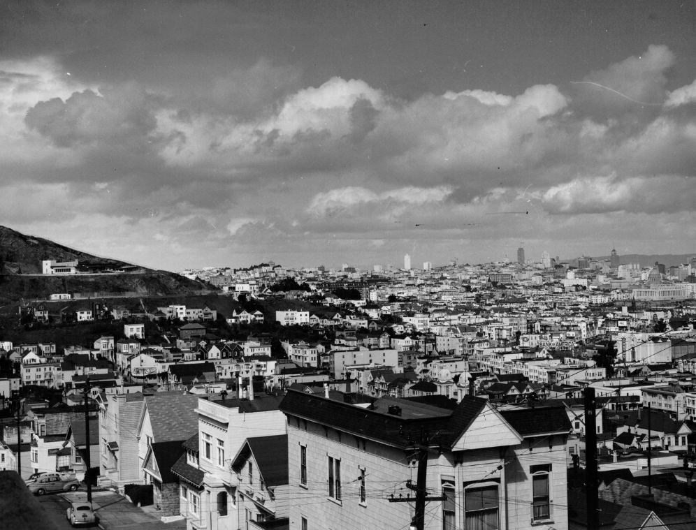 Skyline of San Francisco's Corona Heights from Douglass, 1940s