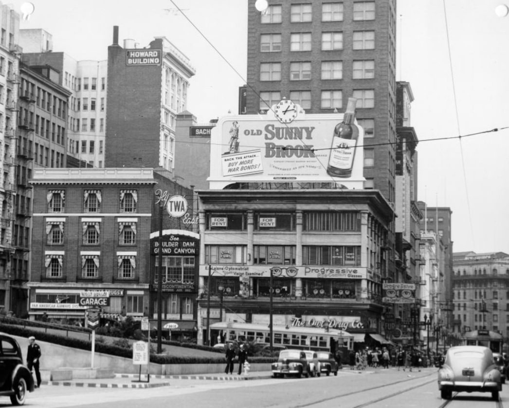 Sailors walking up Geary Street by Union Square Park, 1944