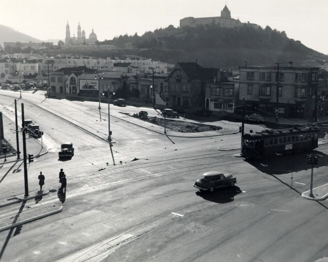 View of Geary at Masonic Street facing southwest, 1948