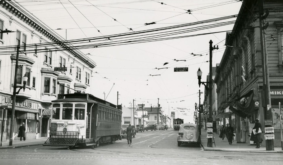 Streetcar at Haight and Stanyan streets, 1940