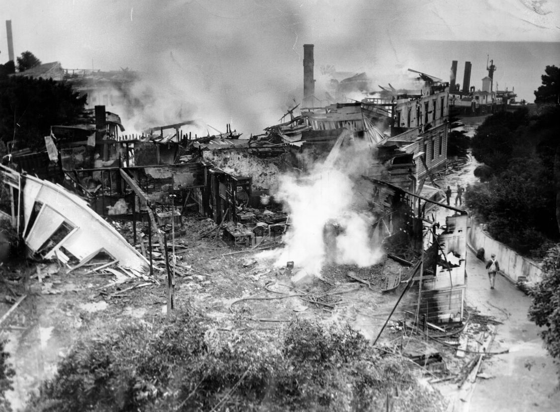 Burned wreckage of Angel Island Administration Building, 1940