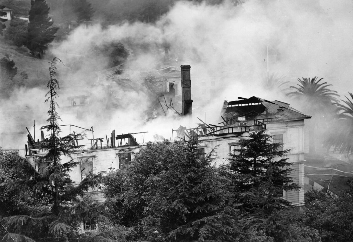 Burned administration building on Angel Island, 1940