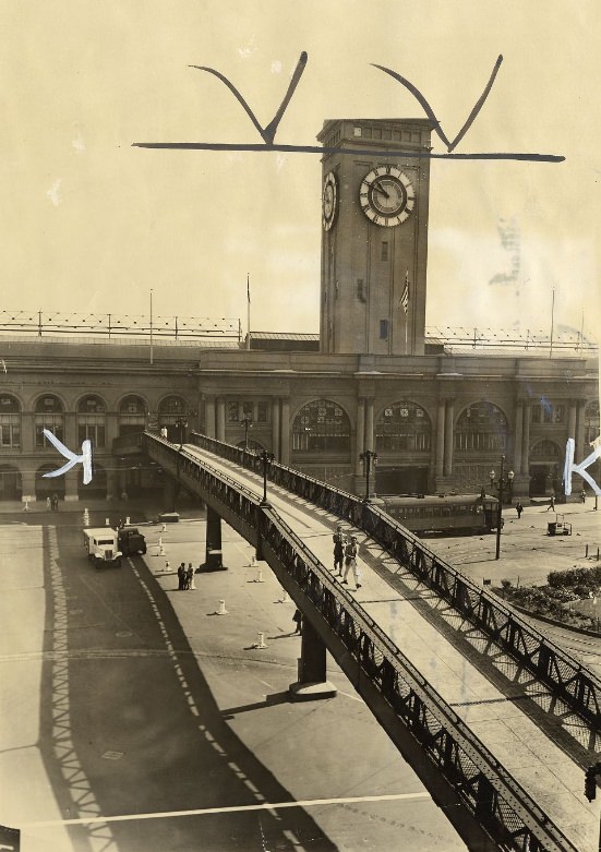 Steel pedestrian bridge to the Ferry Building, 1942