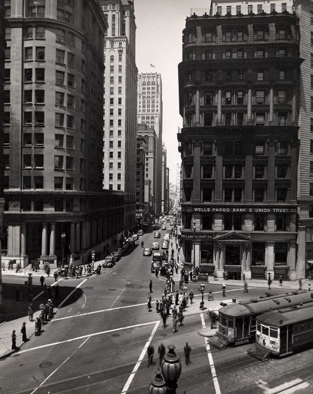 Intersection of Montgomery and Market Street, 1940s