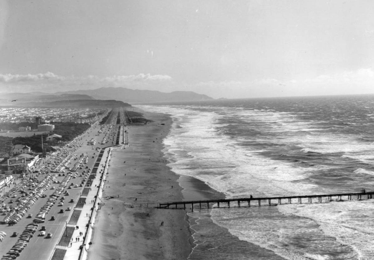 Ocean Beach and Great Highway from Sutro Heights, 1940s