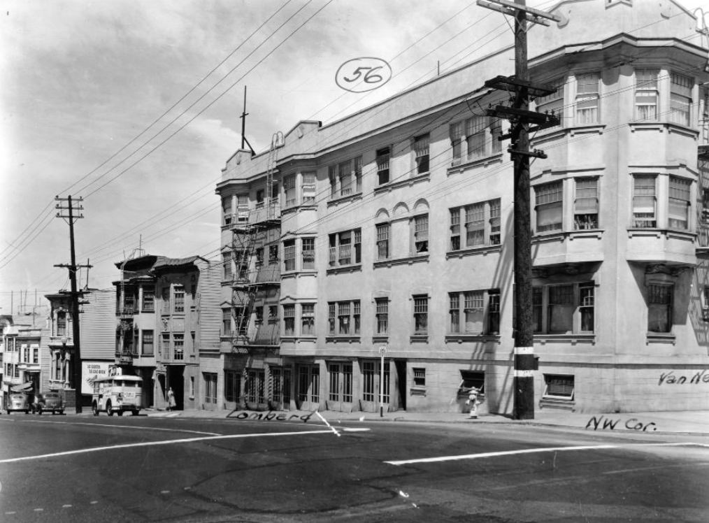 Northwest corner of Lombard and Van Ness, 1940