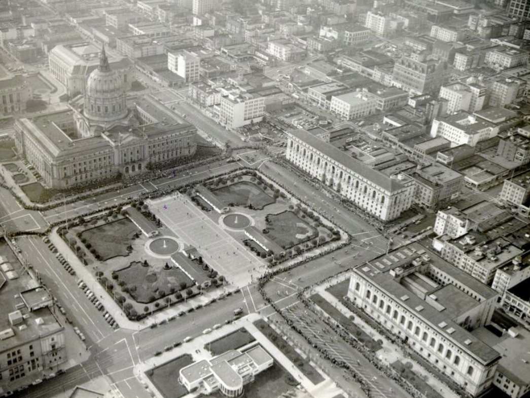 Aerial view of the Civic Center, 1940s