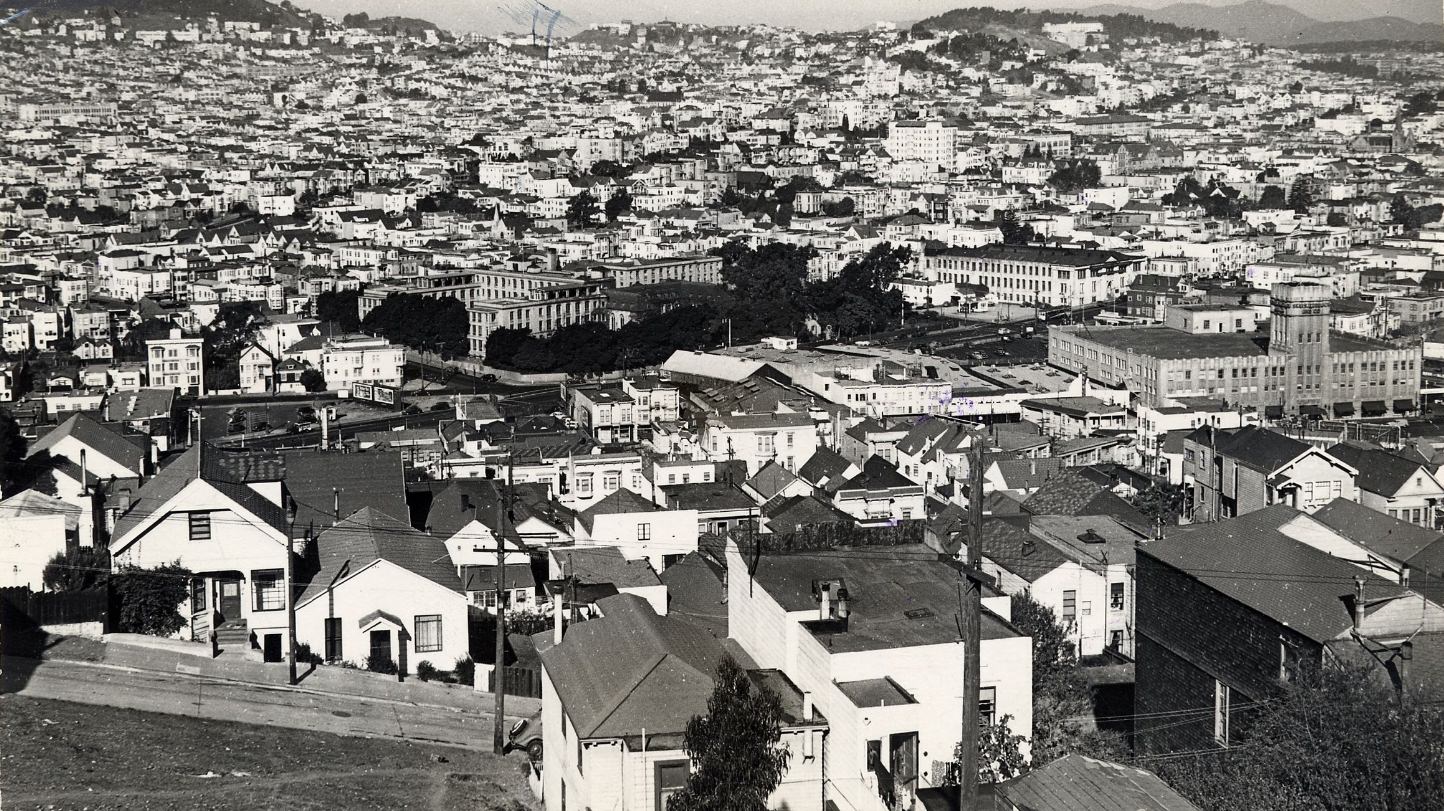 West slope of Bernal Heights looking across the outer Mission District, 1945