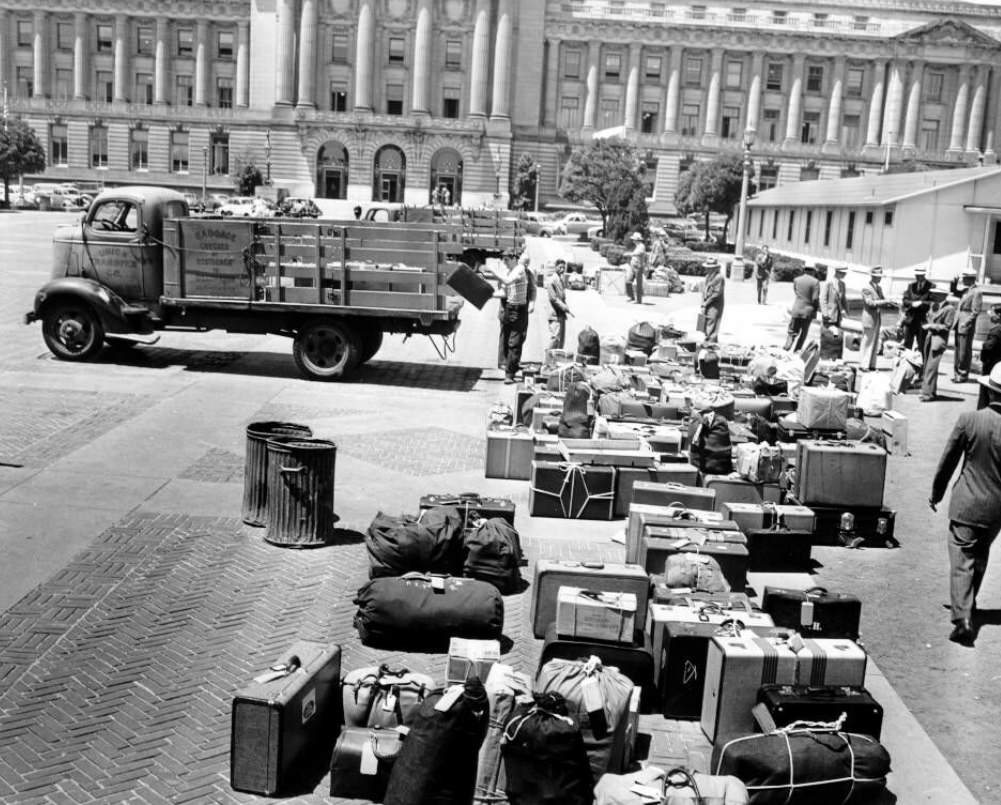 Chinese technicians registering for housing in the Civic Center, 1946